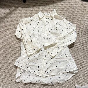 Madewell Cream Shirt with Navy Moon and Star Print